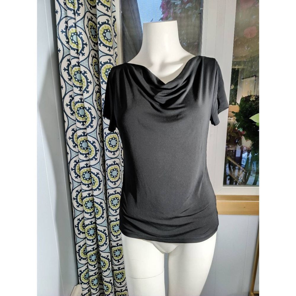 DKNY draped front black top Sz M